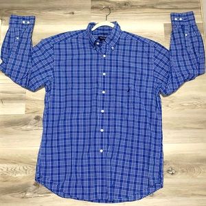 Men’s Nautica Button Down Dress Shirt.   Plaid Blue.  Large.
